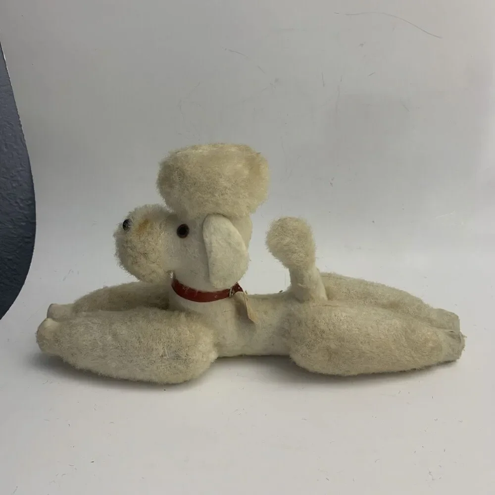 Vintage White Jointed Poodle Dog Plush Red Collar Animal Made in Japan 1966